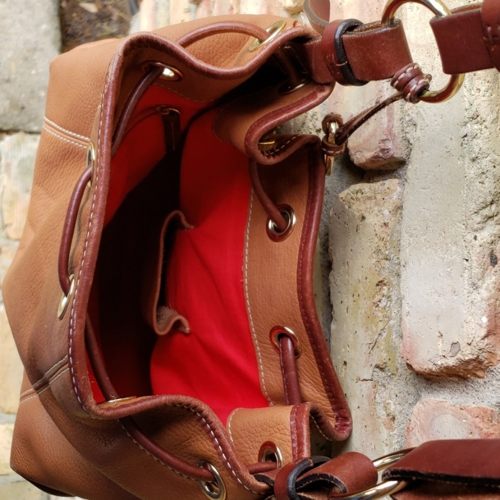 Dooney & Bourke Cognac Pebble Leather Drawstring Shoulder Bag - Picture 6 of 8